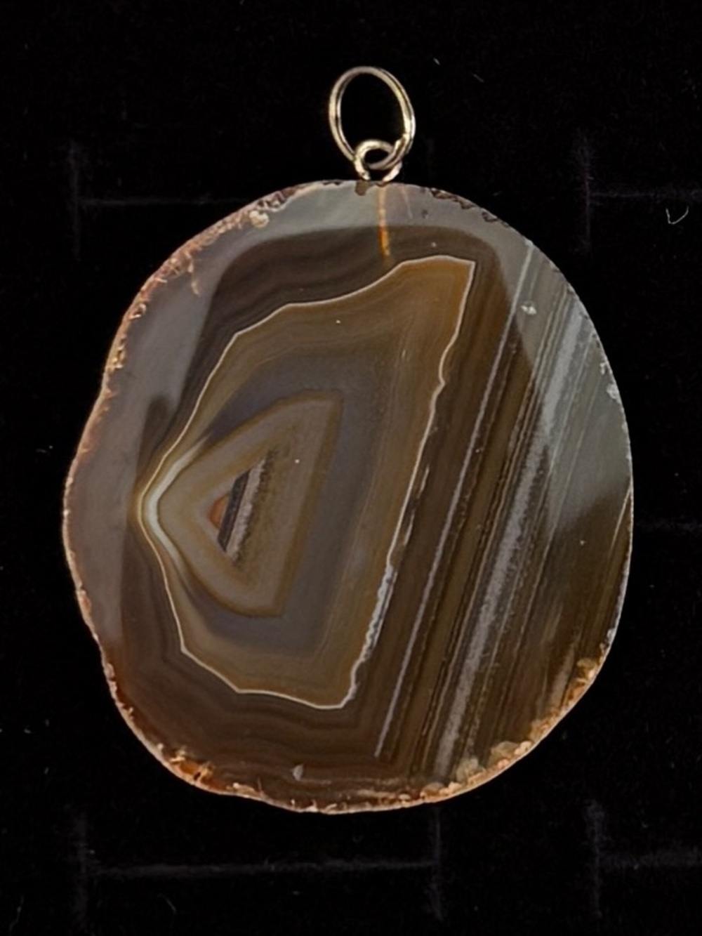 Vintage Brown Agate petrified wood design Pendant on free cord Necklace